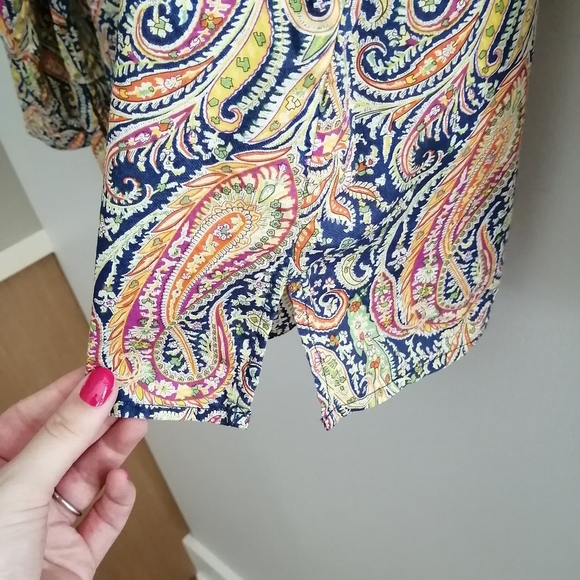 Liberty London Fabrics Colourful Paisley Pleated Partial Button Blouse Large - Picture 6 of 16